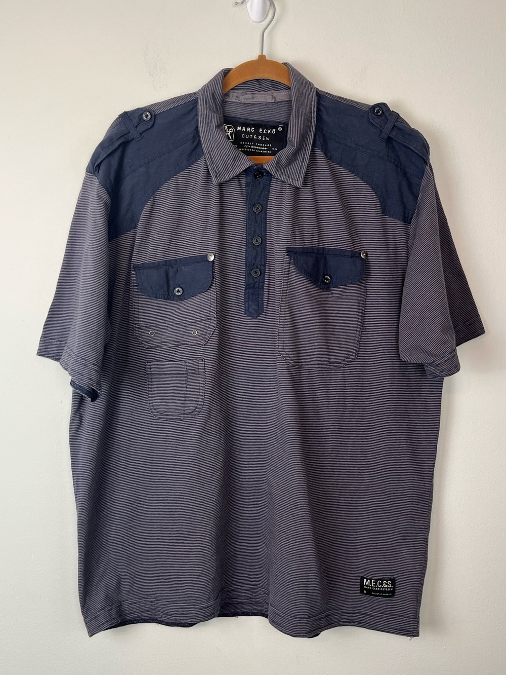 Marc Ecko Cut & Sew Deadly Threads 72nd Division XXL Navy Contrast Stripe Polo